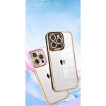 Wholesale Clear Transparent Camera Protection Chrome Button Cover Case for iPhone 14 Pro Max 6.7 (Pink)
